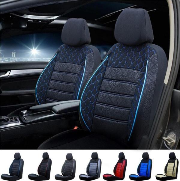 SMRAUTOACCESSORY Gof Serisi Universal Oto Koltuk Kılıfı Siyah-Mavi Dikişli Tam Set - Image 1