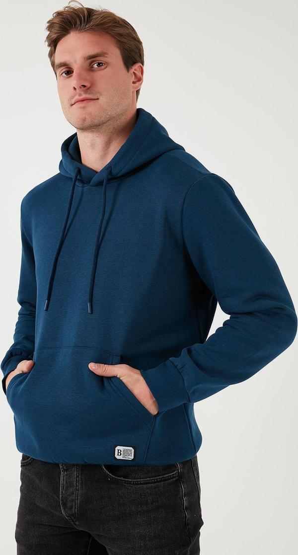 Buratti Slim Fit Kapüşonlu Kanguru Cepli İçi Tüylü Yumuşak Şardonlu Erkek Sweat 5905281 İNDİGO - Image 1