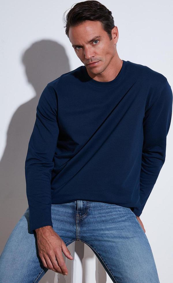 Buratti Streç Pamuklu Regular Fit Bisiklet Yaka Erkek Sweat 5905725 İNDİGO - Image 1