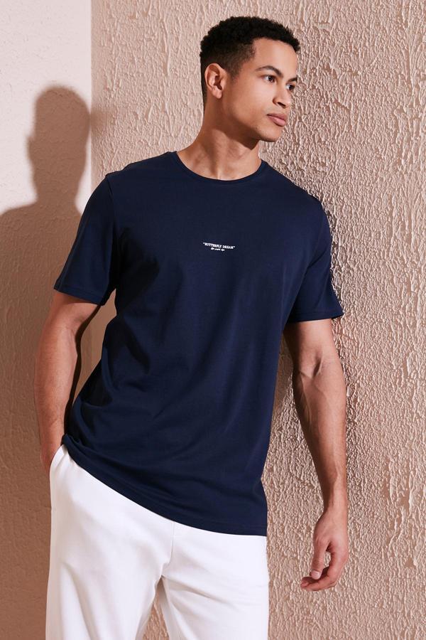 Buratti % 100 Pamuk Bisiklet Yaka Regular Fit Erkek T Shirt 5902757 İNDİGO - Image 1
