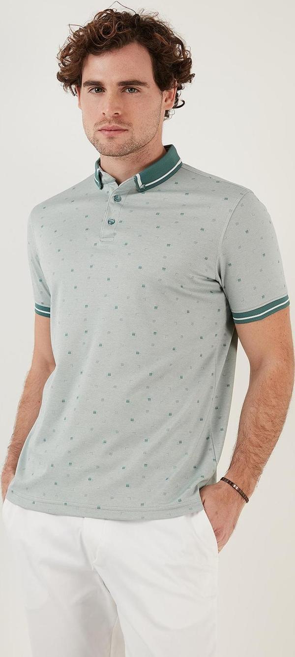 Buratti Pamuk Karışımlı Desenli Slim Fit Erkek Polo Yaka T Shirt 646B3210 DUMAN YEŞİL - Image 1