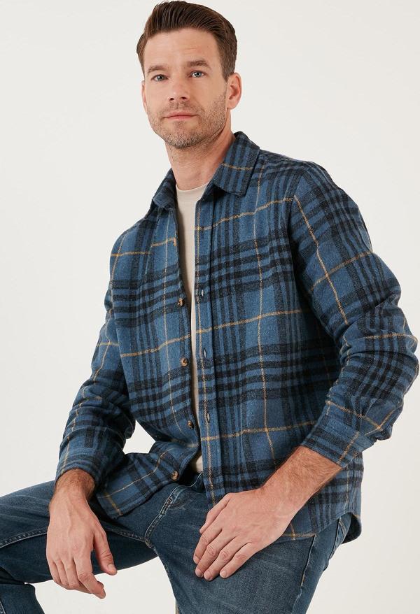 Buratti Ekoseli Uzun Kollu Slim Fit Kışlık Erkek Gömlek CF21W112844 İNDİGO - Image 1