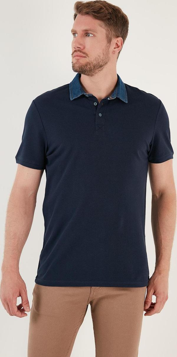 Buratti % 100 Pamuk Düğmeli Regular Fit Erkek Polo Yaka T Shirt 5902134 İNDİGO - Image 1