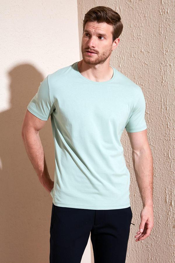 Buratti Pamuklu Slim Fit Bisiklet Yaka Erkek T Shirt 646R7940 ELMA YEŞİLİ - Image 1