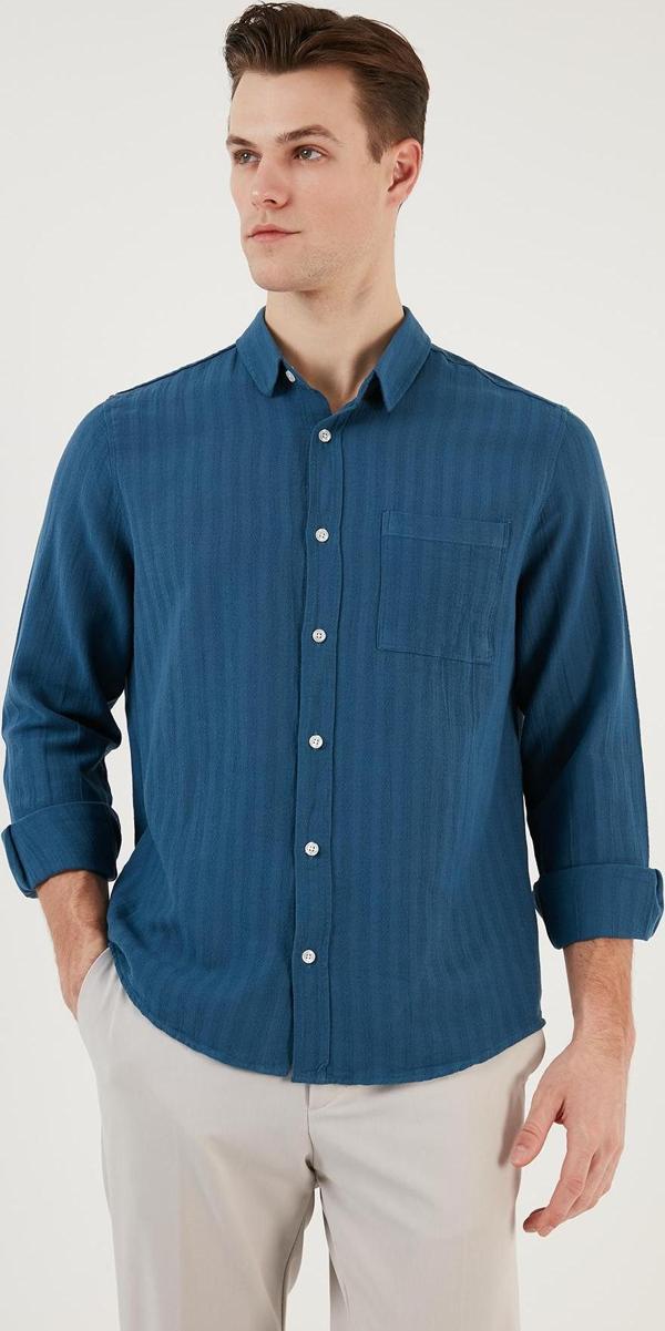 Buratti Pamuklu Regular Fit Tek Cepli Erkek Gömlek CF24S128229 İNDİGO - Image 1