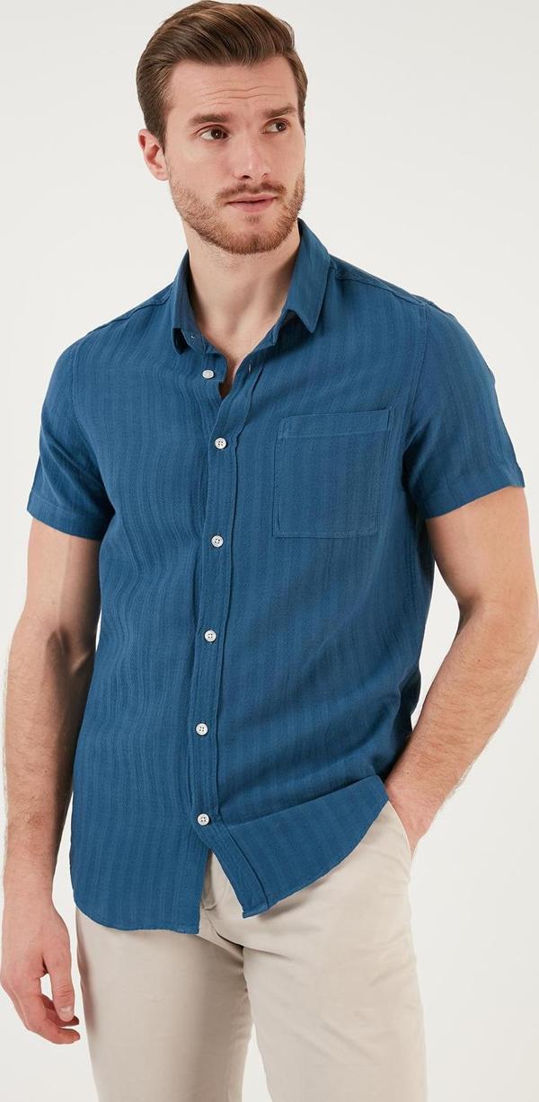 Buratti Pamuklu Regular Fit Kısa Kollu Erkek Gömlek CF24S128230 İNDİGO - Image 1