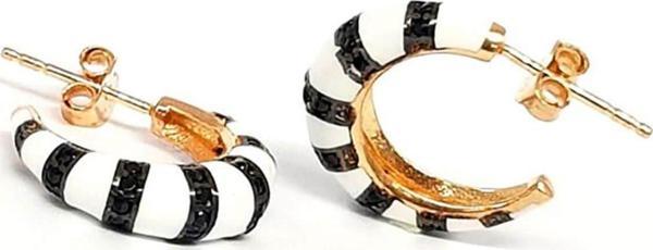 Mine işçiliğinde siyah oniks taş detaylı halka rose küpe - Image 1