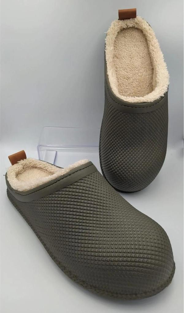 Gezer Kışlık Islak Zemin Erkek Terlik Önü Kapalı Tüylü Haki - Image 1