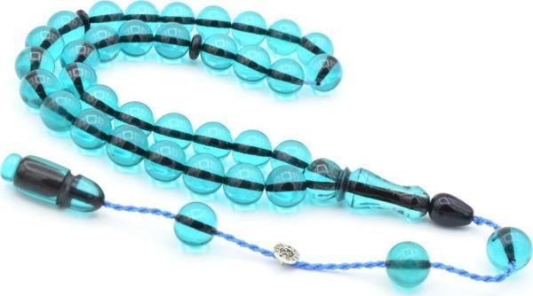 Şükrü Baba İmzalı Küre Kesim Mavi Sıkma Kehribar Tesbih - Image 1