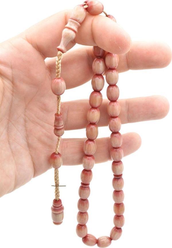 Cüneyd Hasan İmzalı Çift Çekim Fıçı Kesim Eskitme Bej Katalin Tesbih - Image 1