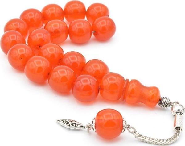 Tilki Kuyruğu Kamçılı Küre Kesim Hareli Turuncu Sıkma Kehribar Efe Maskot Tesbih - Image 1