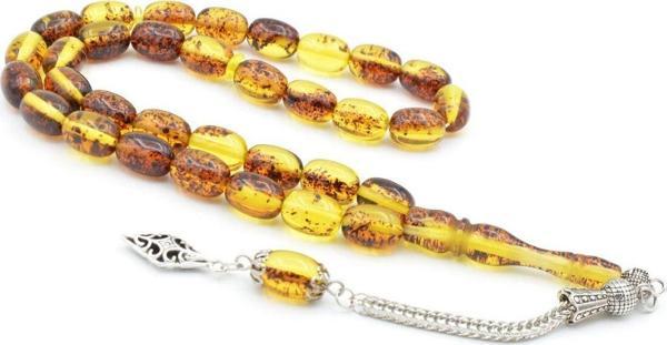 Damla Kehribar Benzeri İri Boy Kapsül Kesim Fosilli Toz Kehribar Tesbih - Image 1