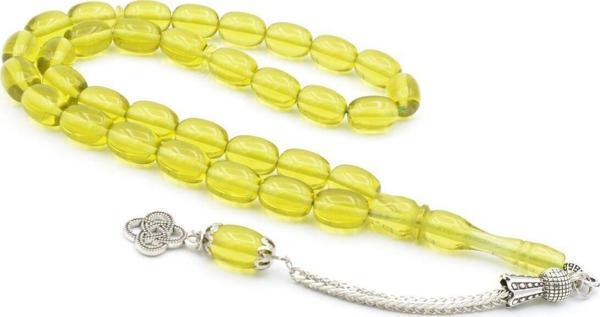 Dominik Kehribar Benzeri Kapsül Kesim Yeşil Toz Kehribar Tesbih - Image 1