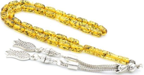 Kapsül Kesim Günlük Boy Fosilli Toz Pres Kehribar Tesbih - Image 1