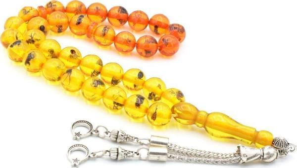 Küre Kesim Renk Süzmesi Karınca Fosilli Toz Kehribar Tesbih - Image 1