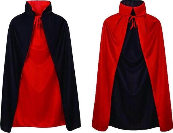 Çift Taraflı Kullanılabilir Siyah Kırmızı Yakalı Pelerin 90 cm Çocuk - Image 1