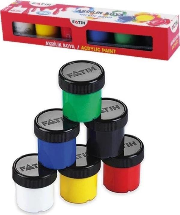Akrilik Boya 6 Renk 25 ml 1 Paket Fatih Akrilik Boya Seti 6 lı Su Bazlı Şişe İçerisinde Okul Resim Sınıf - Image 1