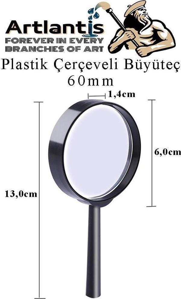 Büyüteç 60 mm 1 Adet 5x Plastik Sap Çerçeveli Büyüteç Merçek Okul Büro Ofis - Image 1