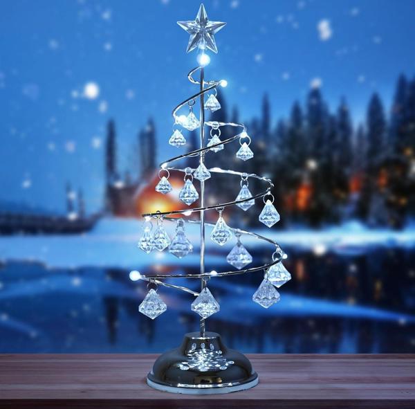 VIP KALİTE 20 CM METAL KRİSTAL SARKITLI YILBAŞI AĞACI BEYAZ LED IŞIKLI NOEL AĞACI GÜMÜŞ ÇAM AĞACI - Image 1