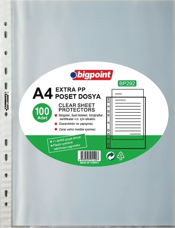 Bigpoint BP292 Extra A4 Poşet Dosya (100 lü Paket) - Image 1