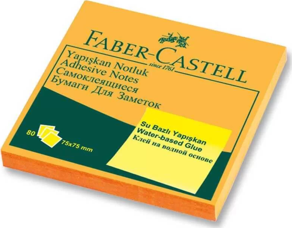 Faber Castell Yapışkan Notluk 75x75mm Fosforlu Turuncu - Image 1