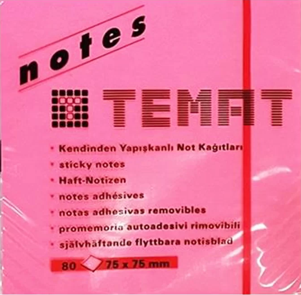 TEMAT 10612 YAPIŞKANLI NOT KAĞIDI 75x75 80 YAPRAK FOSFORLU PEMBE - Image 1