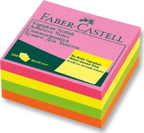 Faber Castell Yapışkan Notluk 50x50mm Karışık Fosforlu Renkli - Image 1