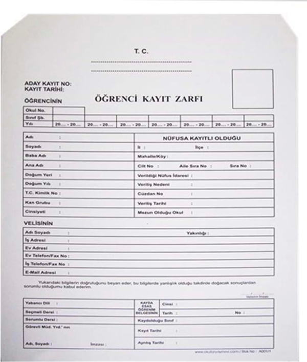 GÜLPAŞ 414 ÖĞRENCİ KAYIT ZARFI 210x280 - Image 1