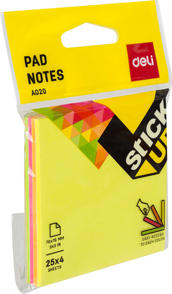 Deli Yapışkanlı Not Kağıdı 76×76mm 4*25yp A02002 - Image 1
