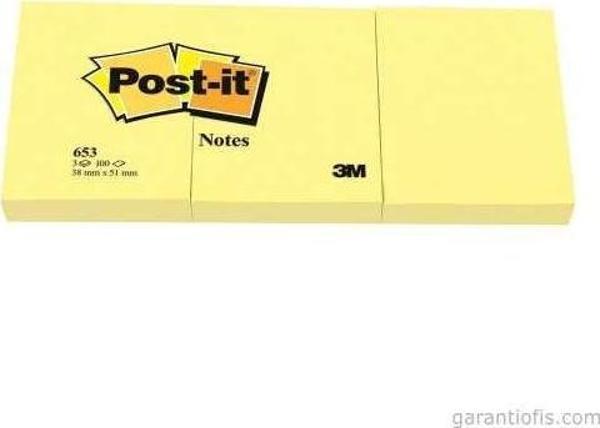 Post-it 653 Yapışkanlı Not Kağıdı 38x51mm (3 lü Blok 100 Yaprak) - Image 1