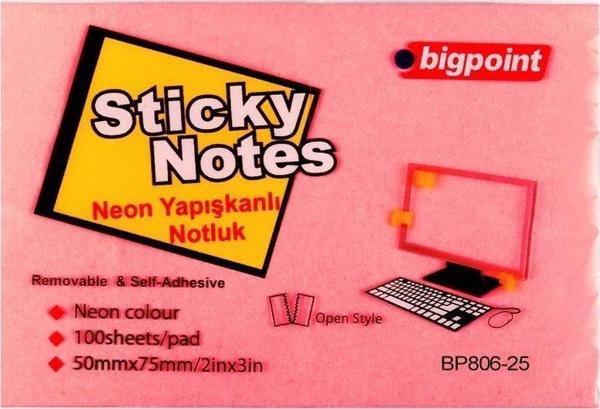 Bigpoint Yapışkanlı Not Kağıdı 75x50mm Neon Kırmızı - Image 1
