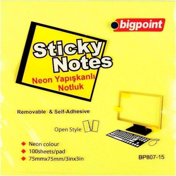 Bigpoint BP807 Yapışkanlı Not Kağıdı Neon Sarı (75x75mm) - Image 1