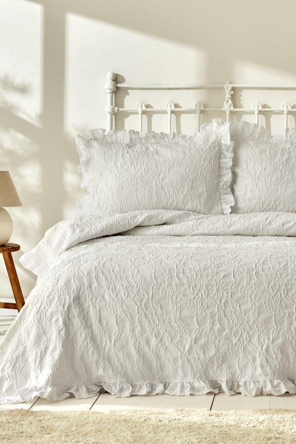 Karaca Home White Collection Tyra %100 Pamuk Çift Kişilik Yatak Örtüsü Beyaz - Image 1
