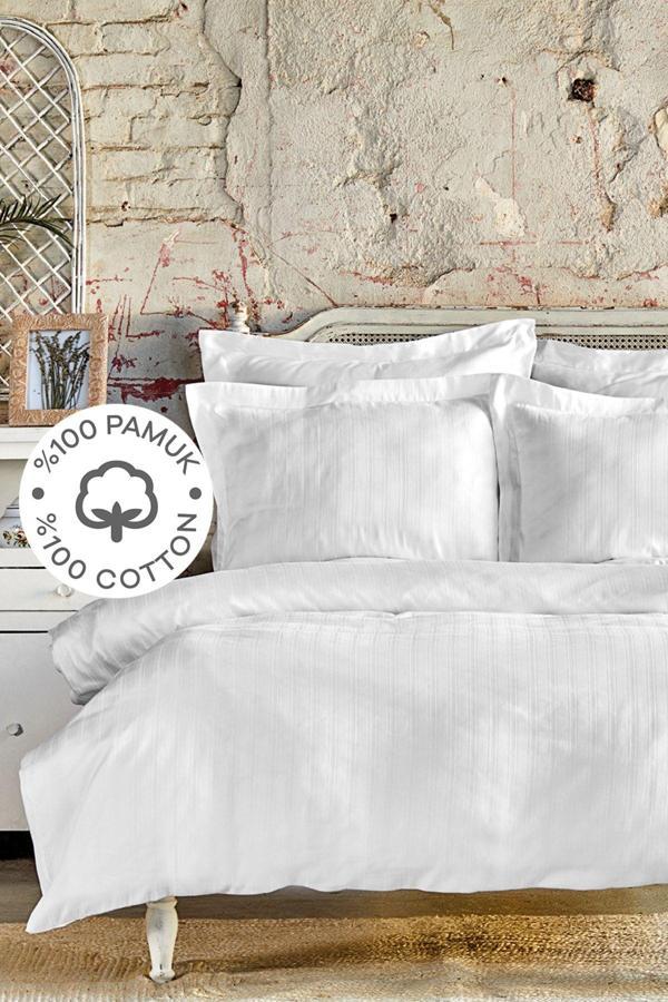 Karaca Home Charm Bold Beyaz %100 Pamuk Çift Kişilik Nevresim Takımı - Image 1