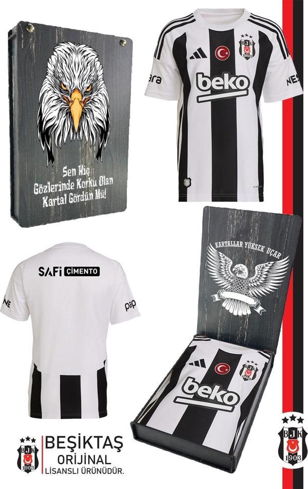 Beşiktaş Orijinal 24-25 Çubuklu Siyah-Beyaz Forma Bjk Kartal Baskılı Hediyelik Ahşap Kutulu - Image 1