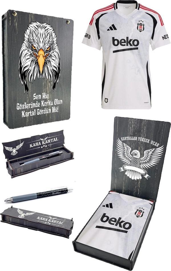 Beşiktaş Orijinal 24-25 Beyaz Forma Kalem Hediyeli Özel Tasarım Hediyelik Ahşap Kutulu - Image 1