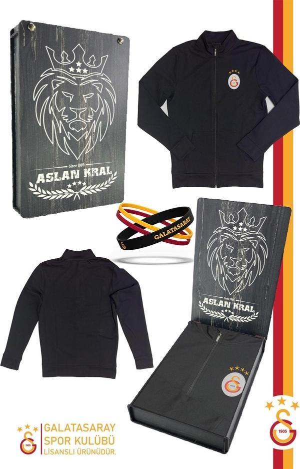Galatasaray Orijinal Lisanslı Siyah Balıkçı Yaka Sweat Bileklik Set Hediyelik Ahşap Kutulu - Image 1