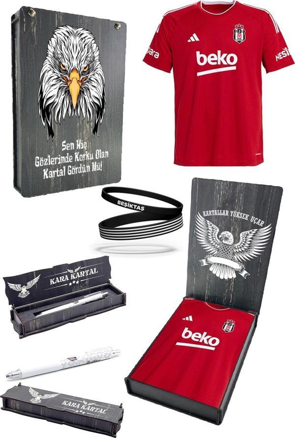 Beşiktaş Orijinal 24-25 Kırmızı Forma Kalem + Bileklik Hediyeli Özel Tasarım Hediyelik Ahşap Kutulu - Image 1