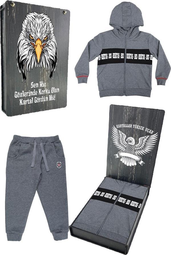 Beşiktaş Orijinal Çocuk Kapüşonlu Eşofman Takımı Hediyelik Ahşap Kutulu - Image 1