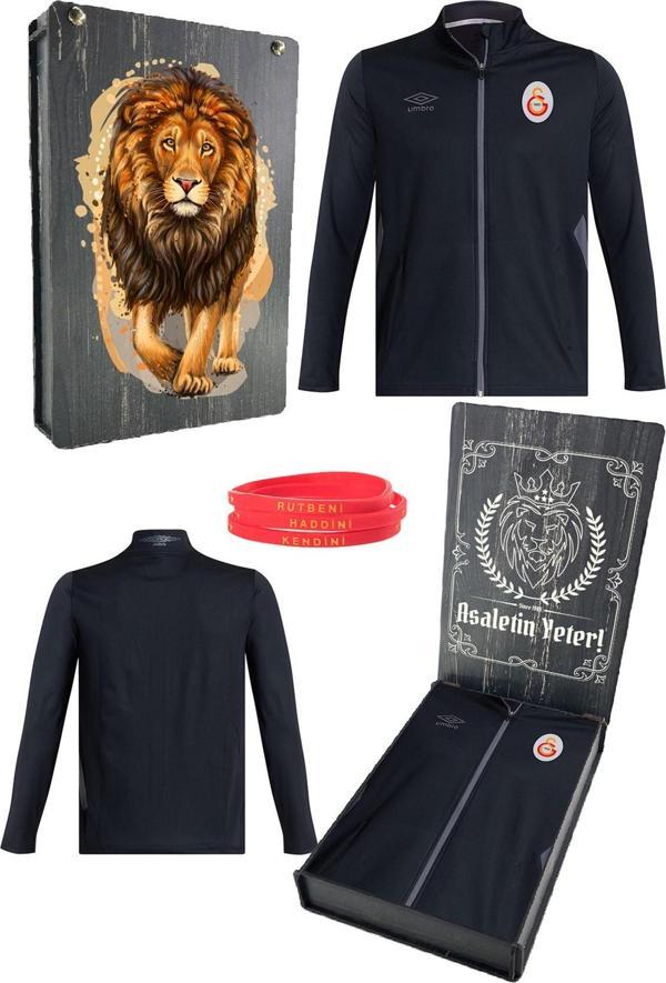 Galatasaray Orijinal Lisanslı Tam Fermuarlı Dik Yaka Siyah Antrenman Sweat + Bileklik Set Kutulu - Image 1