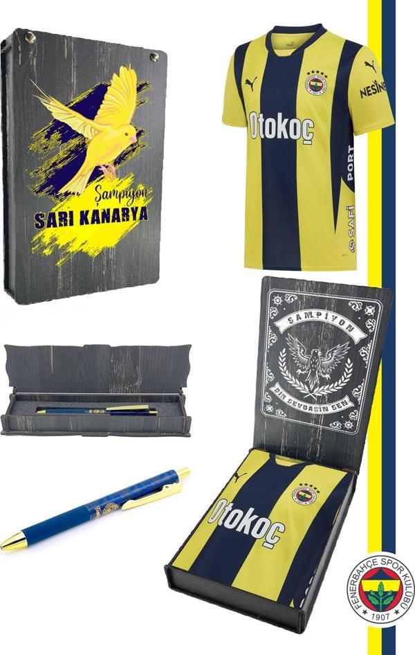Fenerbahçe Orijinal Lisanslı 2024 Yeni Sezon Sarı Lacivert Çubuklu Forma + Kalem Set Ahşap Kutulu - Image 1