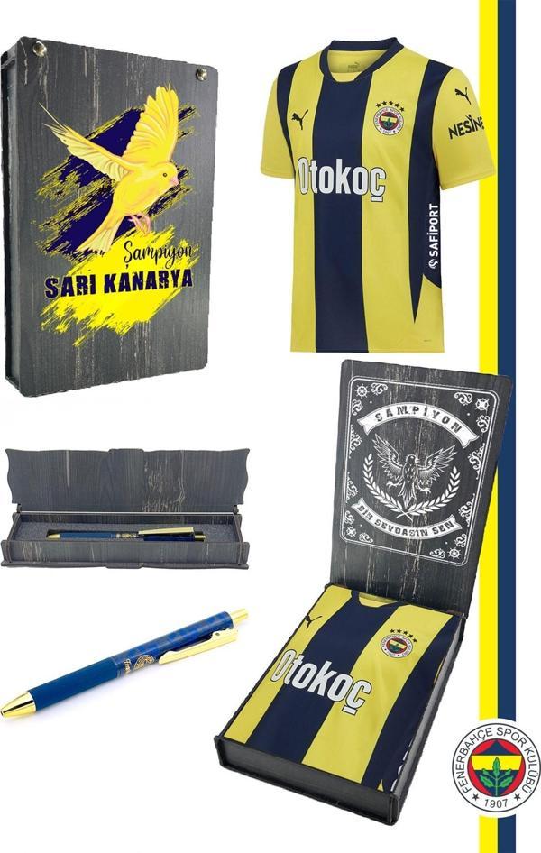 Fenerbahçe Orijinal Lisanslı 2024 Yeni Sezon Sarı Lacivert Çubuklu Çocuk Forma + Kalem Set Kutulu - Image 1