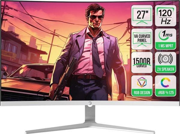 Vivid F20 27' Curved RGB Beyaz 120Hz 1ms FHD Gaming Monitör (Sıfır Ölü Piksel Garantili) - Image 1