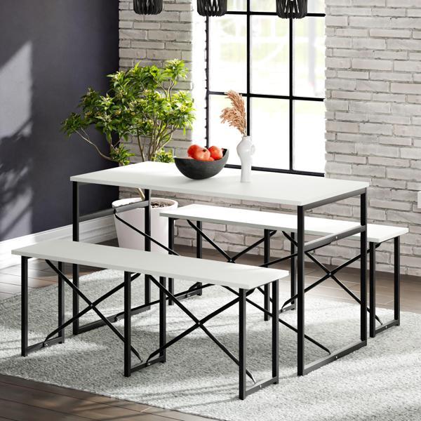 Eportatif Masa Takımı Bench Bank Masa Seti 120x60 Masa Mutfak Masası Yemek Masası Beyaz 1552 - Image 1