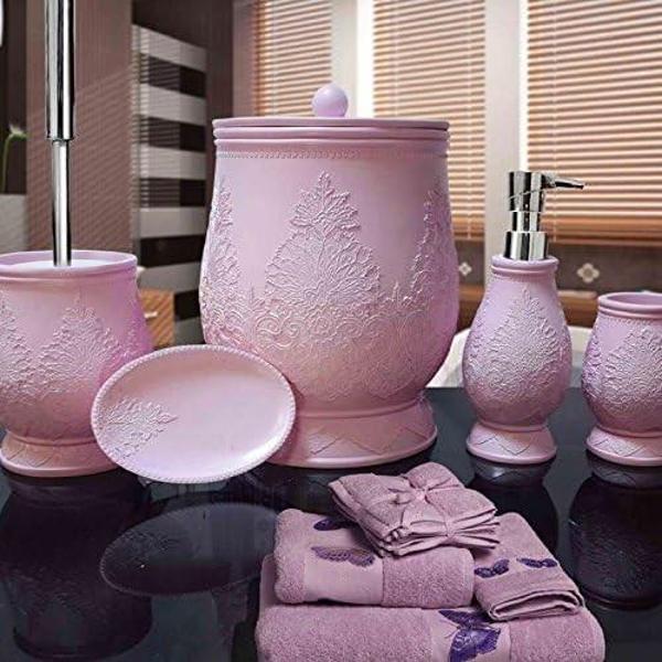 By Selim Pattern Pembe 5 Parça Polyester Banyo Seti - Image 1