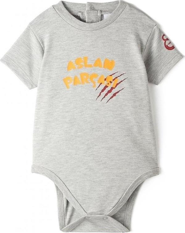 Galatasaray Orijinal Lisanslı Aslan Parçası Baskılı Bebek Body Gri Zıbın - Image 1