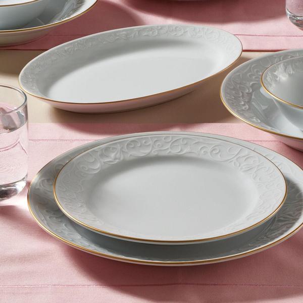 Güral Porselen Bahar Dalı 6 Kişilik 20 Cm Pasta Tabağı Mat Altın Yaldız - Image 1