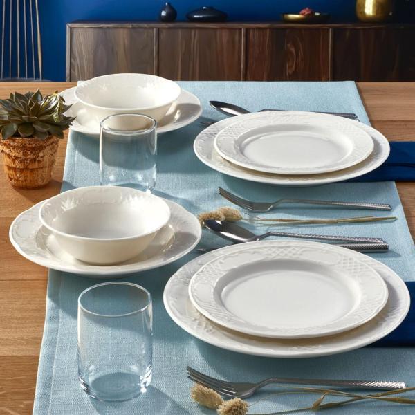 Güral Porselen Bone Safir 82 Parça 12 Kişilik Rölyefli Yemek Takımı - Image 1