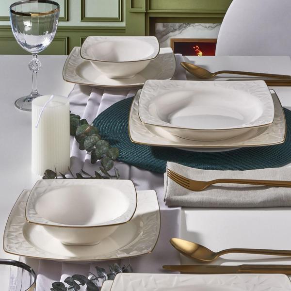 GÜRAL PORSELEN Vivente 8 Parça 2 Kişilik Bone Yemek Takımı -  Gold - Image 1