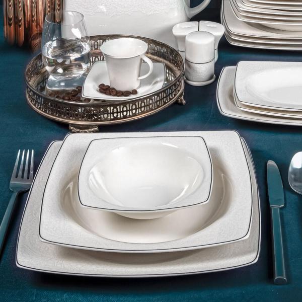 GÜRAL PORSELEN Caroline 85 Parça Kare Bone Yemek Takımı - 5906 - Image 1